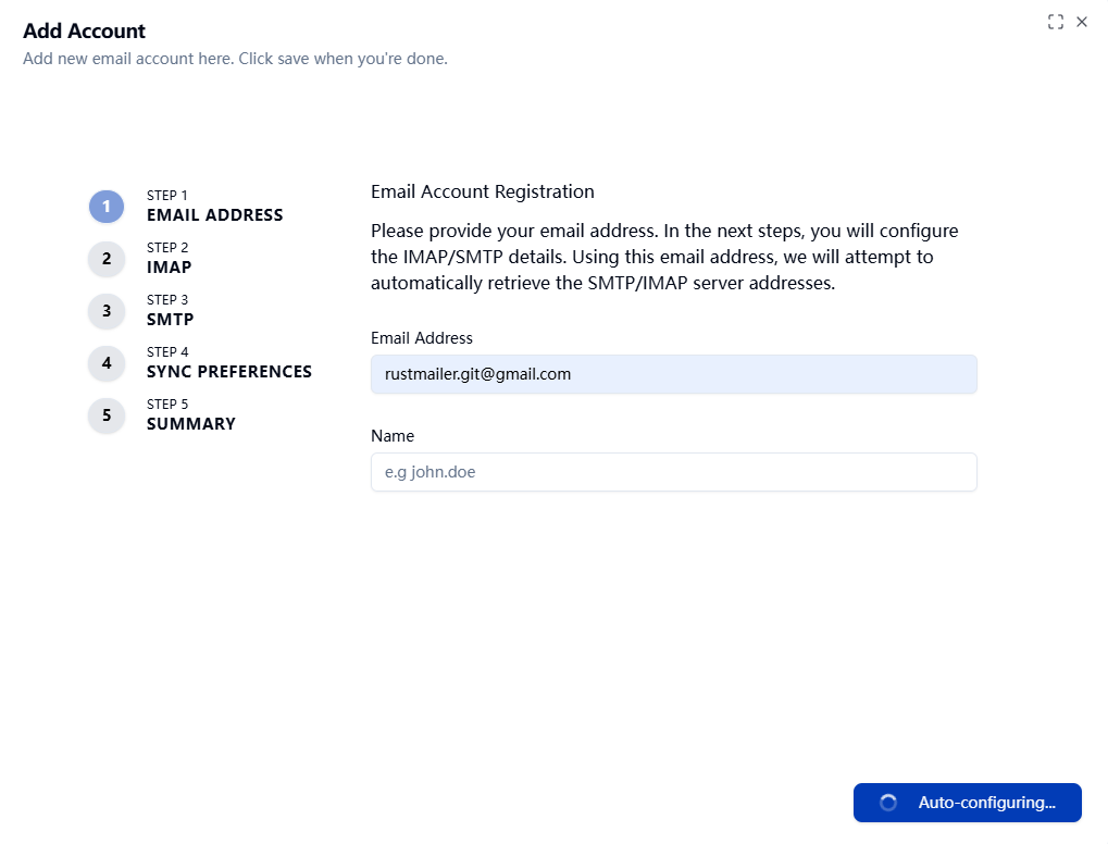 add account auto config