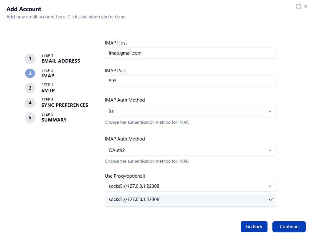 Account Proxy Screenshot